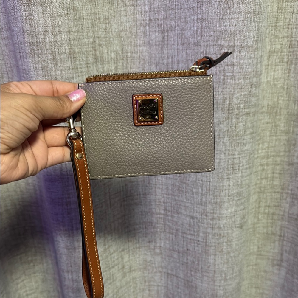 Dooney & Bourke Taupe Wristlet with Brown Accents